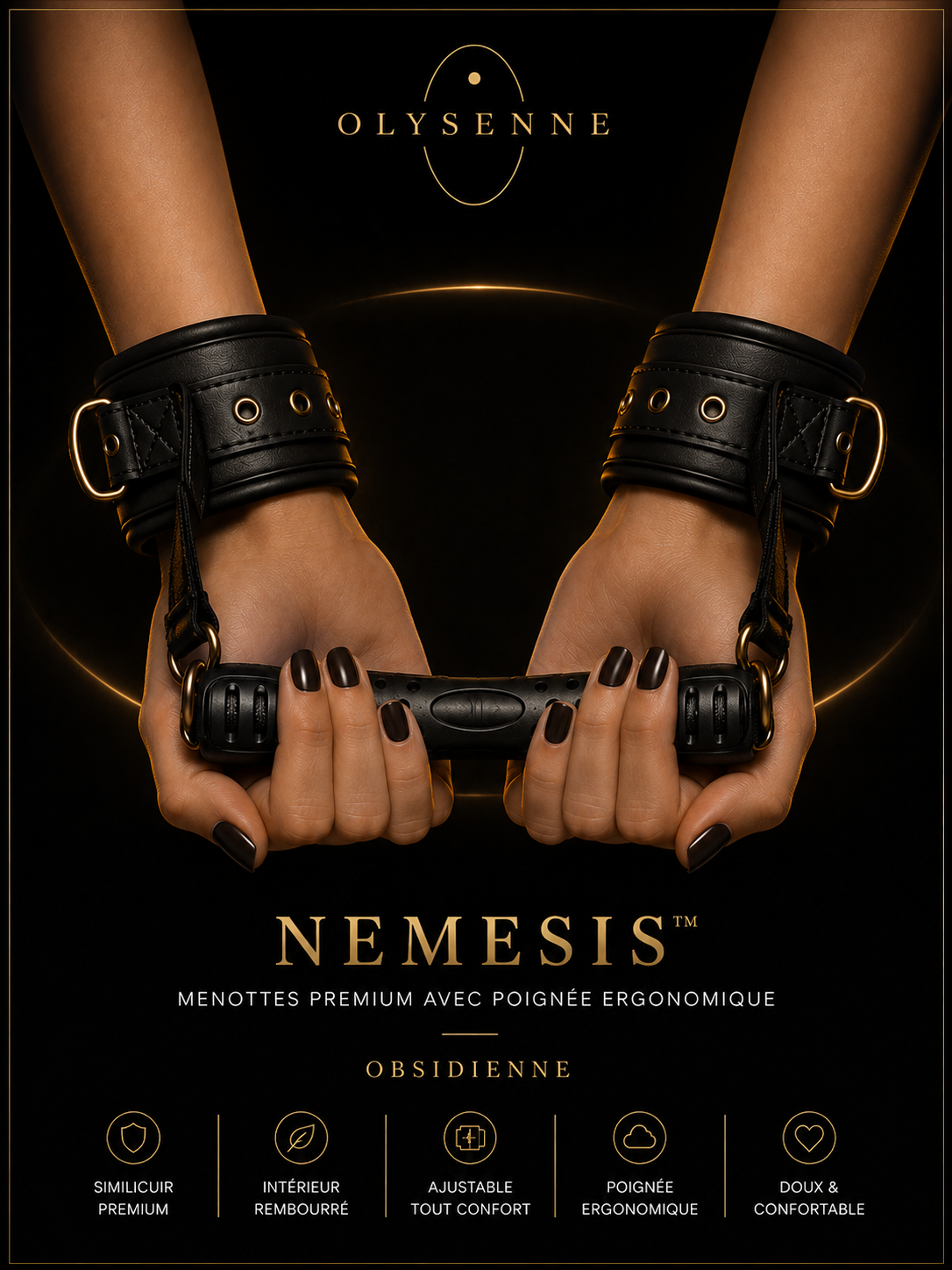OLYSENNE - Nemesis™ - Menottes Premium en Similicuir avec Poignée Ergonomique