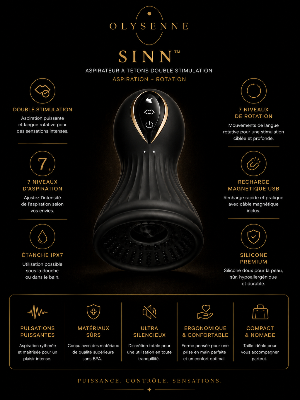 OLYSENNE SINN™ – Aspirateur Double Stimulation Rotative