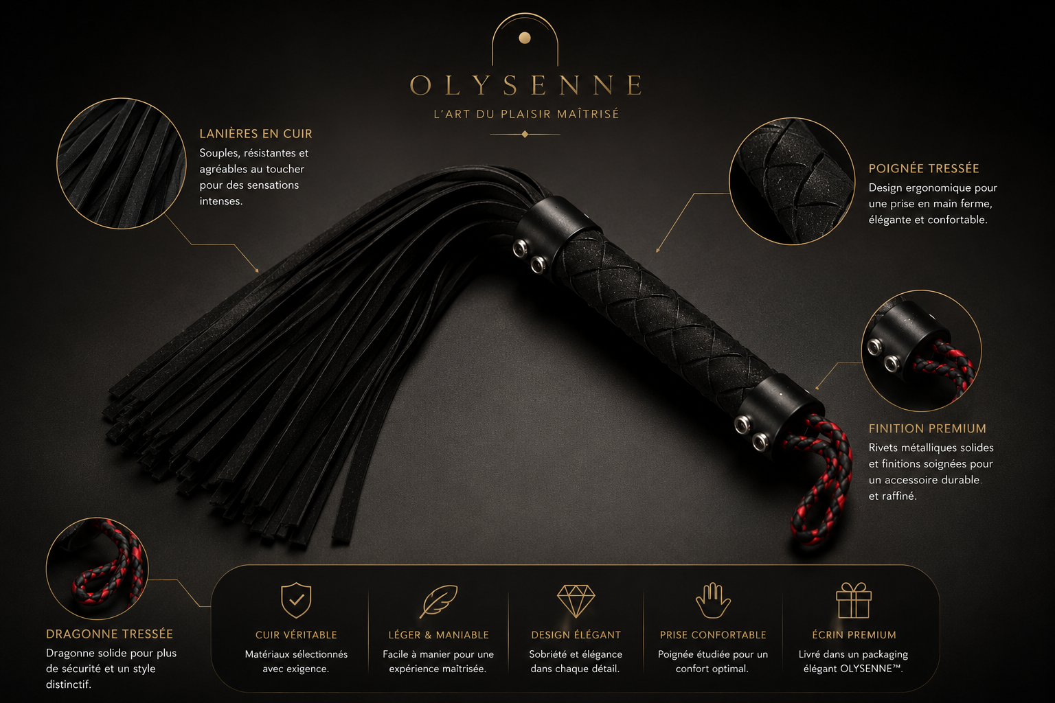 OLYSENNE NOX™ – Fouet en cuir tressé