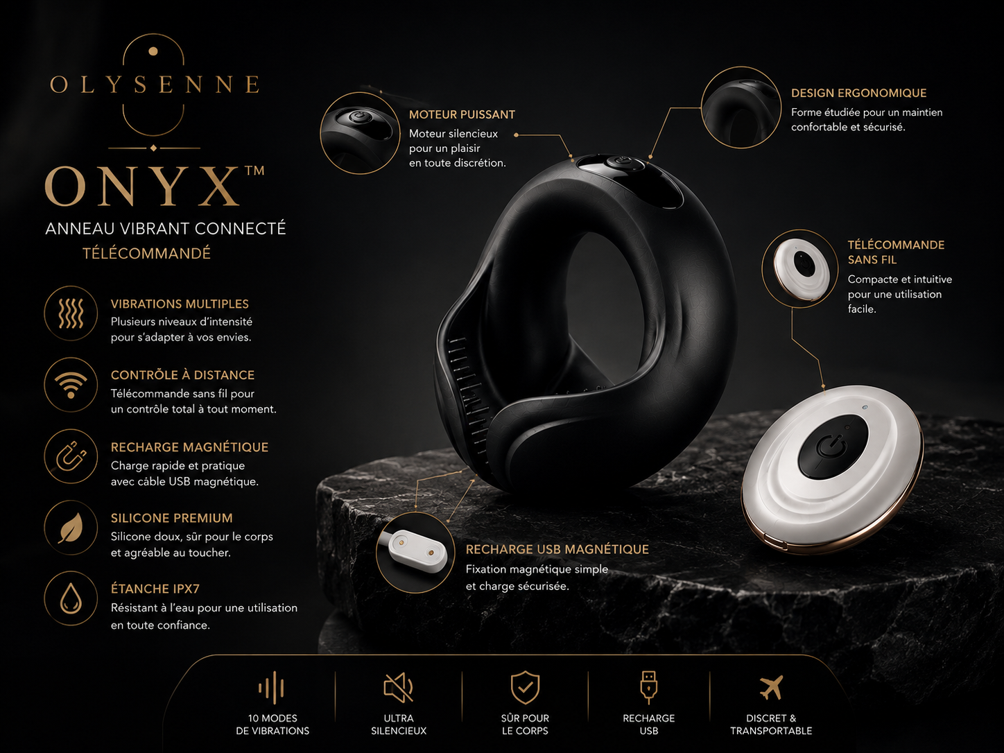 OLYSENNE ONYX™ Anneau Vibrant Connecté
